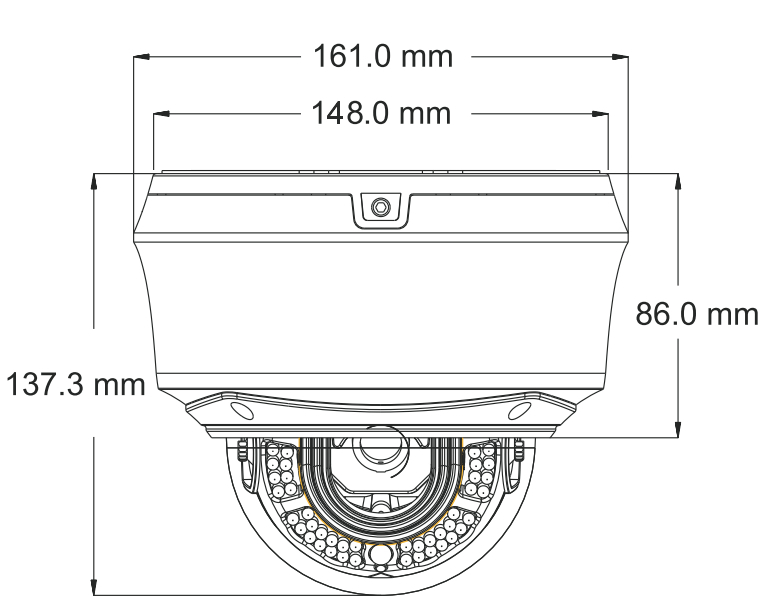 HD-5030DV - Wymiary kamery podane w mm.