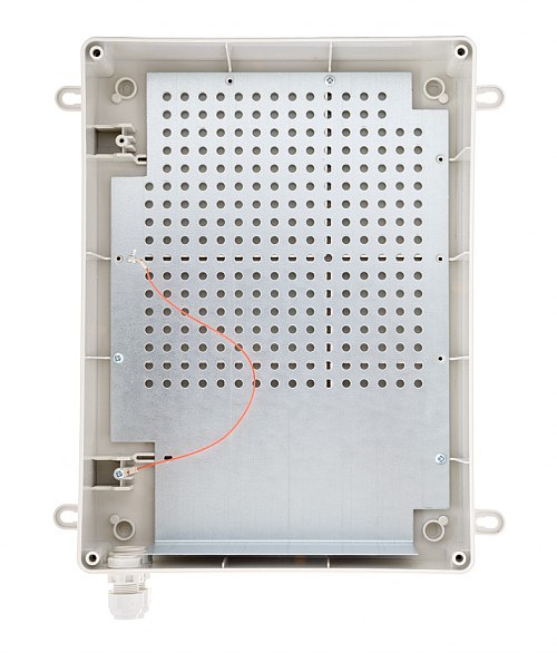 Obudowa zewnętrzna, IP56, 300x220x120mm, dławnice 1xM16 1xM20, miejsce na akumulator 18Ah, systemowe otworowanie w rastrze 10,8mm, tworzywo UV, RAL 7035 (szary), typu ABOX-XL1