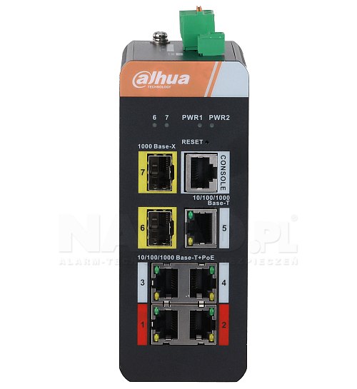 Switch przemysłowy, gigabitowy PoE 4-port + 1 RJ45 + 2 SFP Dahua IS4207-4GT-120 Industrial Series