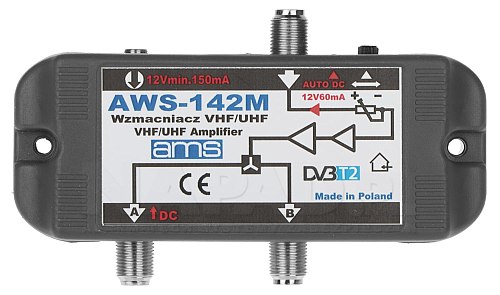 AWS-142M - Wzmacniacz VHF/UHF z zasilaczem (wewnętrzny) do indywidualnych instalacji antenowych