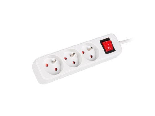 Przedłużacz z wyłącznikiem - 3 gniazda EURO 3 m kabel - Biały
