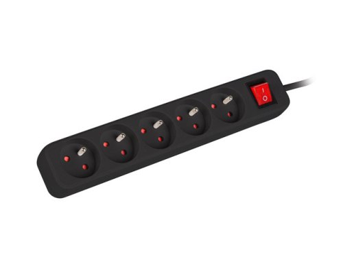 PS1-05E-0150-BK Czarna Listwa zasilająca z wyłącznikiem - 5 gniazd EURO, kabel 1,5 m