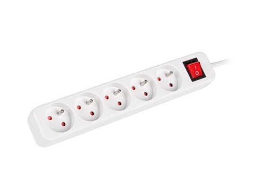 PS1-05E-0300-W Biały przedłużacz z wyłącznikiem - 5 gniazd EURO, kabel 3 m