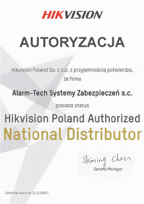 Autoryzowany Dystrybutor Hikvision - certyfikat