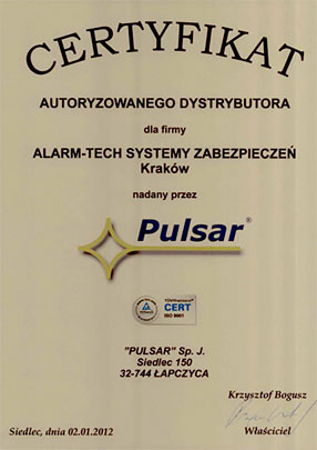 Autoryzowany Dystrybutor Pulsar - certyfikat