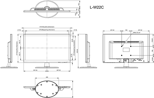 L-W22C - Wymiary monitora AG Neovo.