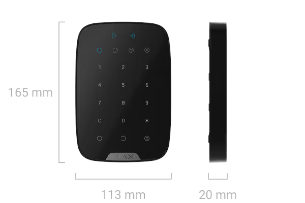 Wymiary klawiatury KeyPad Plus G3 Jeweller podane w mm.