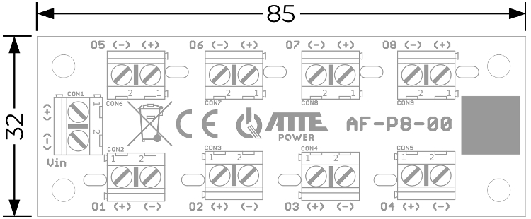 Wymiary modułu ATTE AF‑P8‑00‑OF