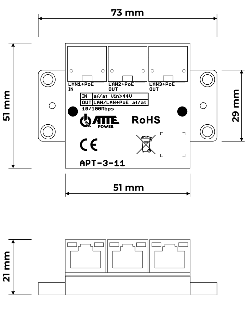 Wymiary switcha APT-3-11