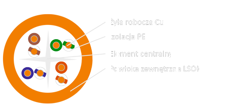 Przekrój kabla LAN U/UTP kat.6 Bitner BiTLAN LSOH B2ca