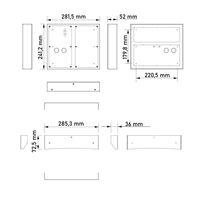 Wymiary puszki natynkowej z daszkiem VTM54R4 (mm).