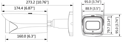 DH-IPC-HFW5631E-ZE-27135 / DH-IPC-HFW5631E-Z5E-0735 - Wymiary kamery megapikselowej (mm [cale]).