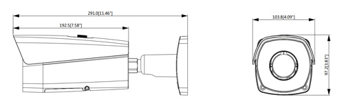 Wymiary kamery IP termowizyjnej (mm [cale]).