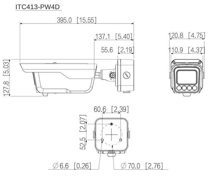Wymiary kamery IP Dahua LPR Smart Parking Access ANPR Series.