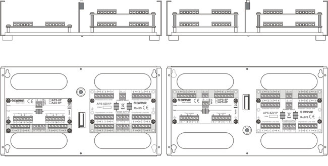 APS-BOX-4 - Przykład montażu modułów APS/AZS w obudowie