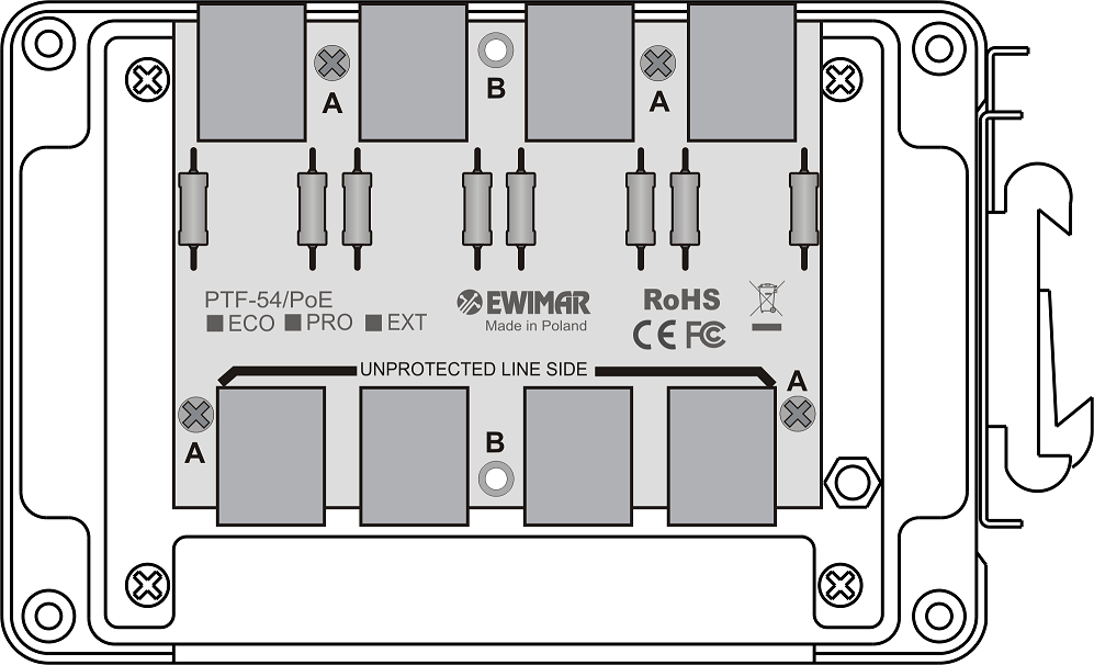 Montaż modułu PTF-54 w obowie PTF-5-BOX-DIN.