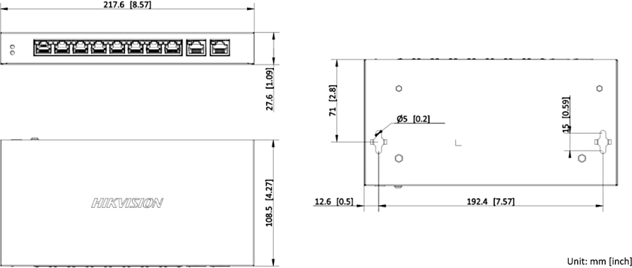 Wymiary switcha Hikvision