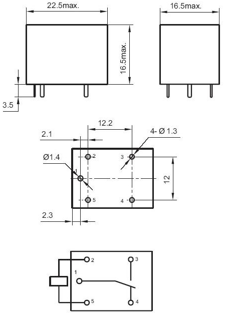 Wymiary i sposób montażu przekaźnika JZC-4123.