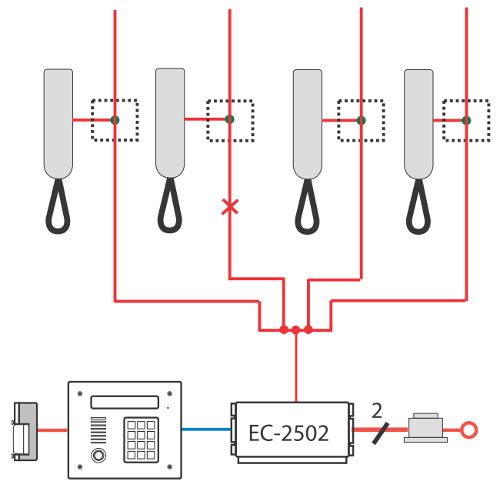 MZL-01 - Schemat podłączenia do linii bez modułu.