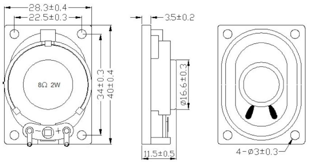 Wymiary głośnika S-40P10018