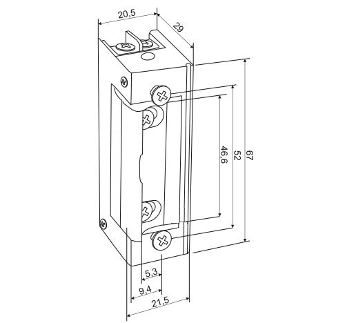 Wymiary elektrozaczepu Łucznik 7018 w mm.
