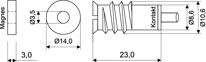 Wymiary Wymiary czujnika MC 250-M14.