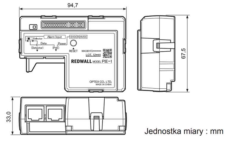 Wymiary Modułu PIE 1 Optex