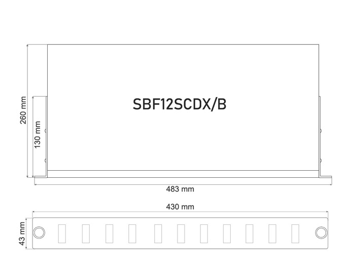 Wymiary przełącznicy światłowodowej Rack Systems SBF12SCDX/B (mm).