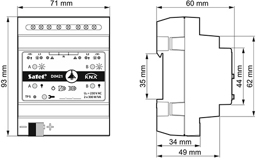 Wymiary KNX-DIM21.
