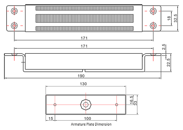 EL-350MS - Wymiary zwory elektromagnetycznej.