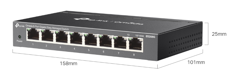 Wymiary switcha ES208G.