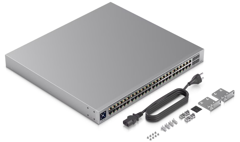 Zawartość opakowania switcha USW Pro 48 PoE.