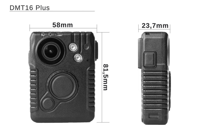 Wymiary kamery nasobnej DMT16 Plus podane w milimetrach.
