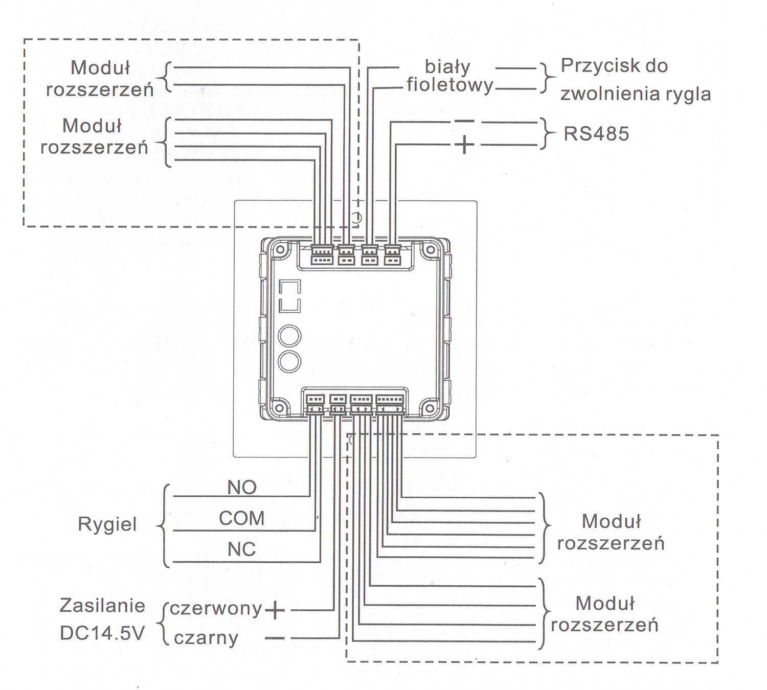 Schemat podłączenia czytnika RFID ZS600A.