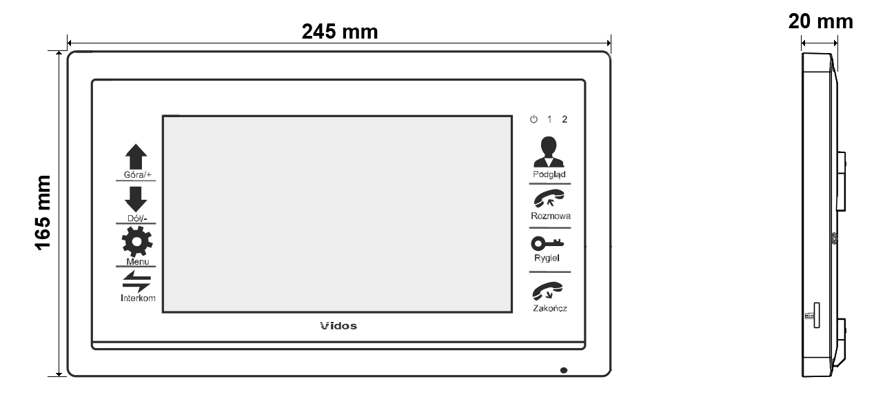 Wymiary monitora do wideodomofonu M901S.